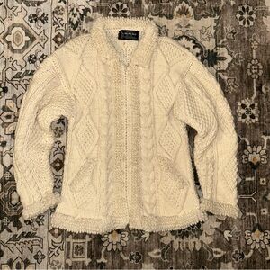 Wool SISANDINA Cream Cable Knit Zip-Front Cardigan Sweater